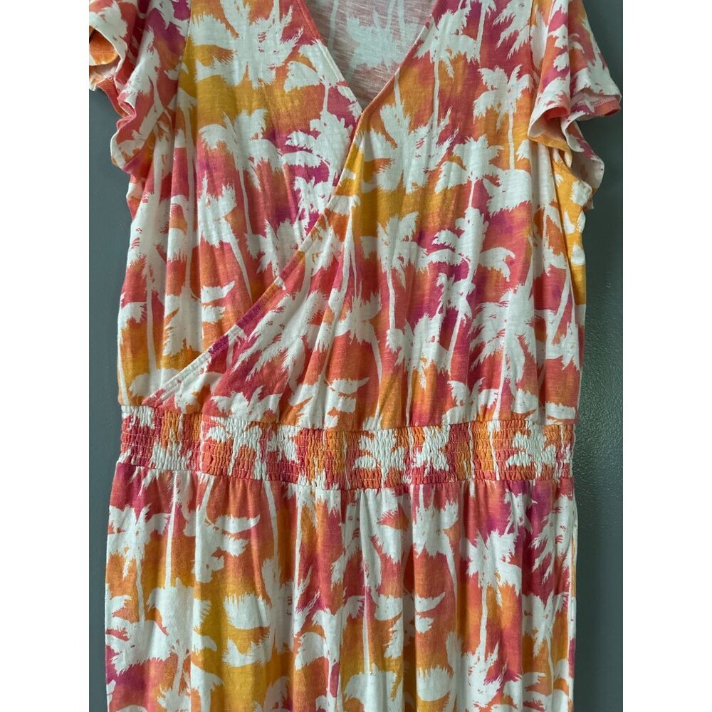 Candace Cameron Bure Jumpsuit 1X Palm Tree Tropical Print Vacation Resort Chic - Picture 10 of 10